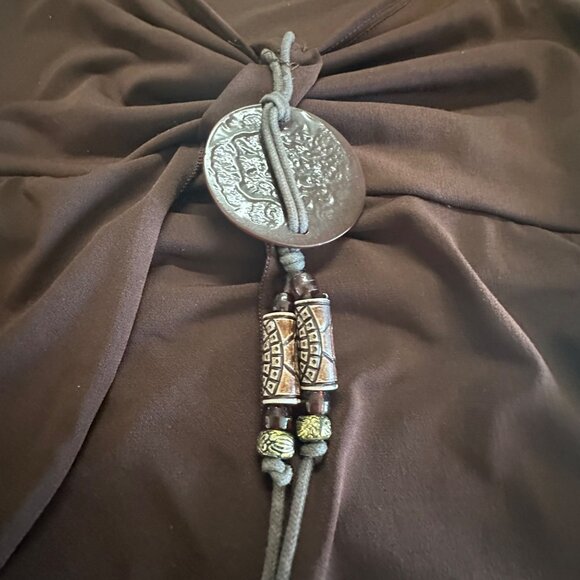 Brown Sleeveless Ruched Detail Top With Beaded Tie Accent By I.D.F.Y Medium - Picture 7 of 7